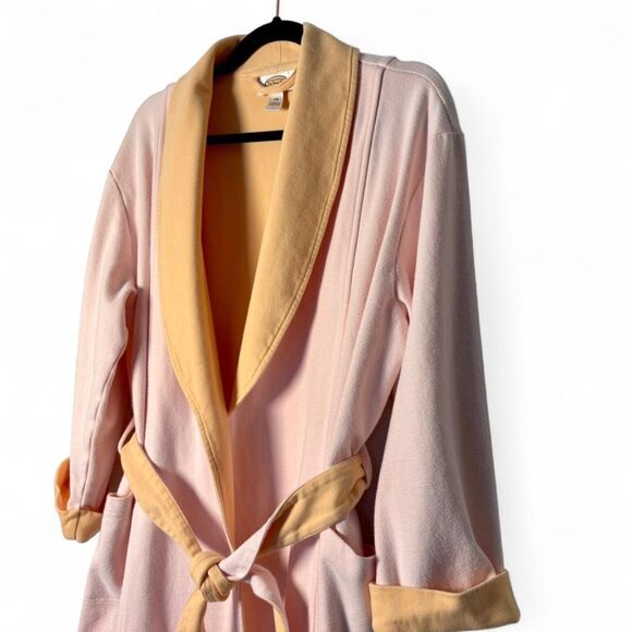 90s VTG Talbots Plush Cotton Blend Light Pink and Orange Belted Bathrobe size MP - Picture 3 of 9